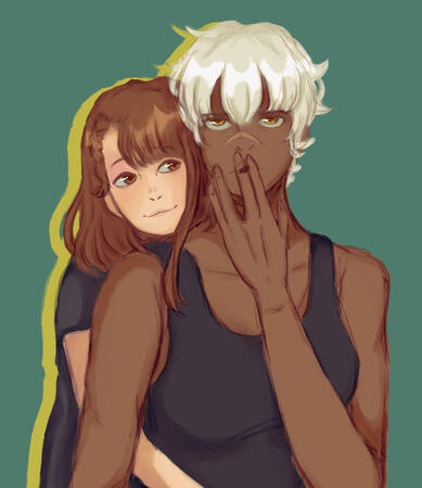 gift, half-body colored sketch